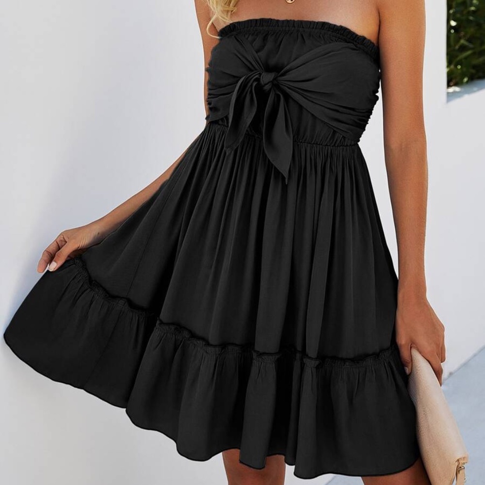 Boho Tie Front Ruffle Mini Dress - Picture 1 of 8